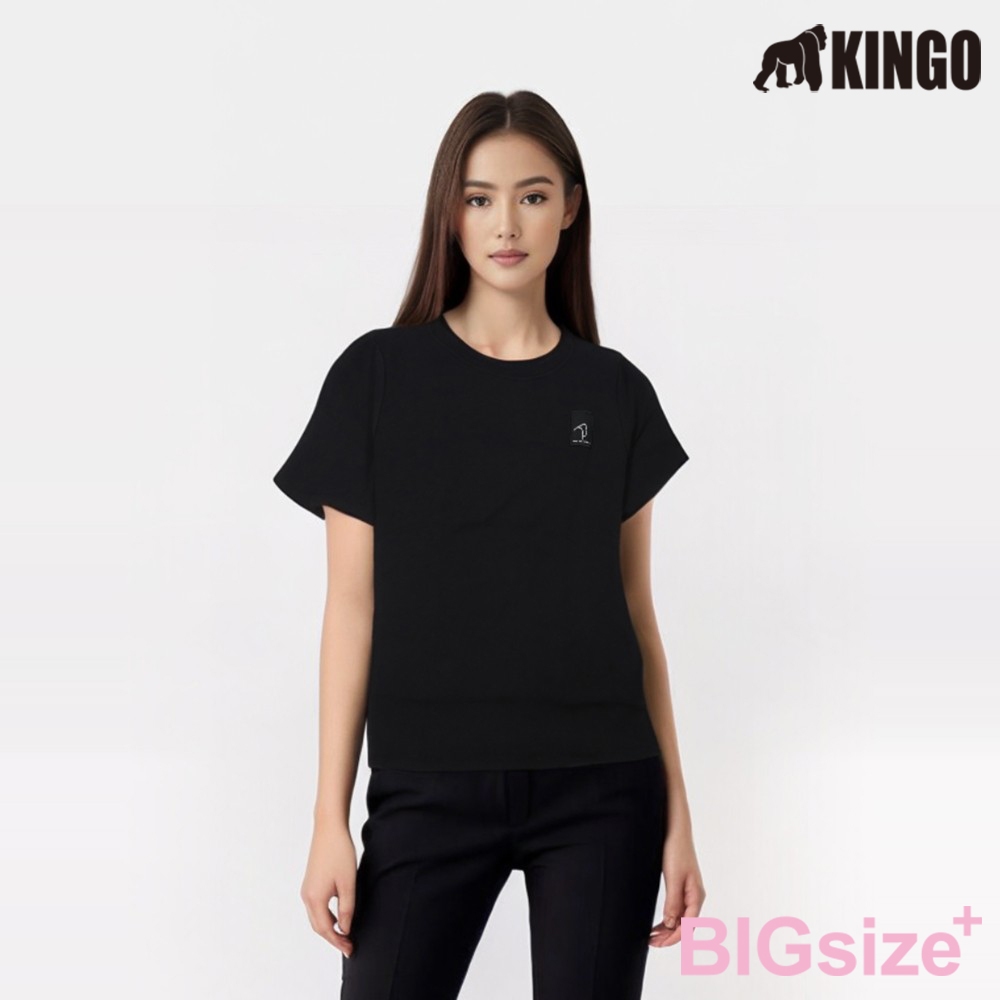 KINGO-大尺碼-女款 圓領T恤-黑-414137