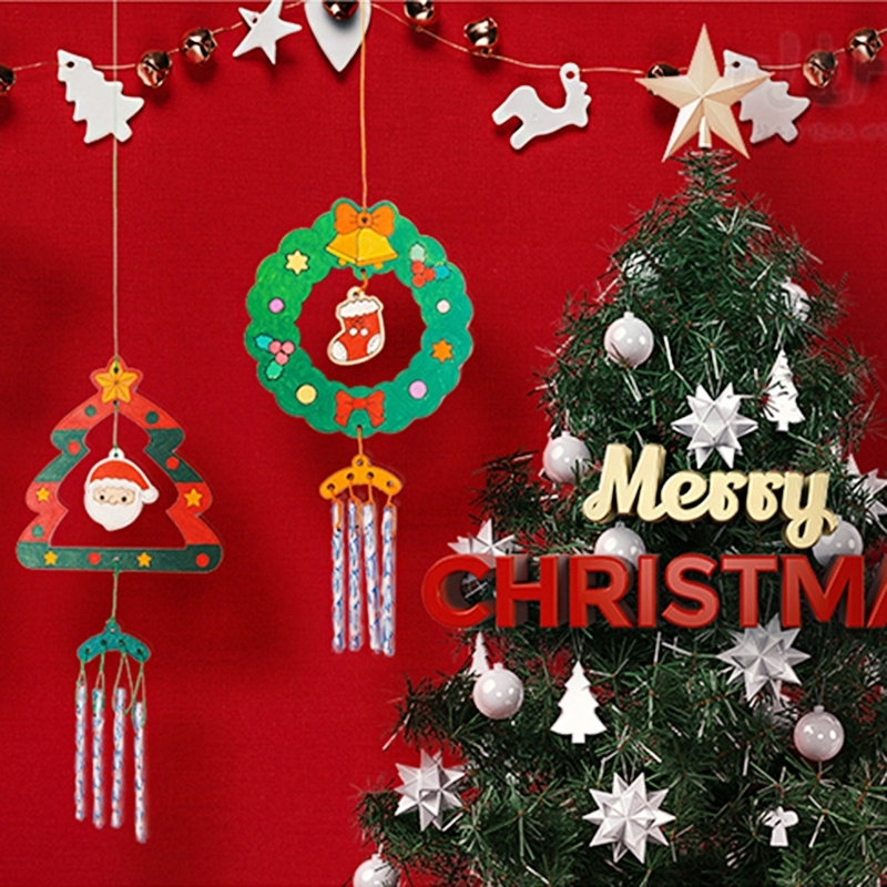 DIY 聖誕節 彩繪 木片風鈴 材料包 塗鴉 手作  裝飾 掛飾 吊飾 美術美勞 耶誕節 派對佈置