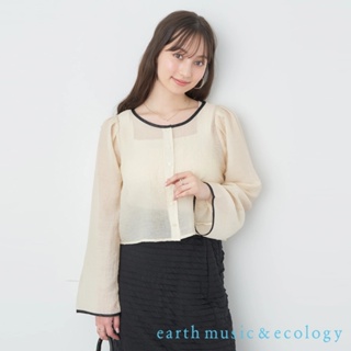 earth music&ecology 微透光澤感配色滾邊開襟上衣(1K41L0A0700)