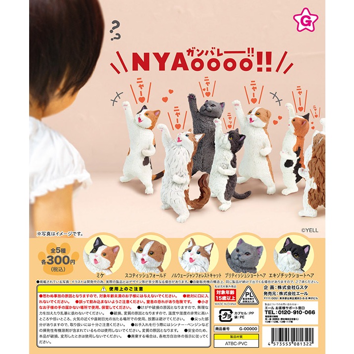 【豬寶樂園】現貨 絕版 日版 YELL NYAoooo 站立舉手貓 歡呼貓咪 加油吶喊 扭蛋 盒玩 食玩 盲盒 公仔