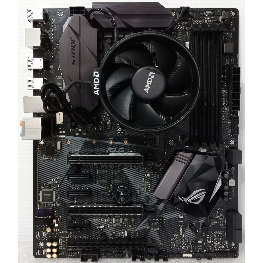 AM4腳位 實體拍攝 ASUS STRIX B350-F GAMING + R7-1700 附檔板/原廠RGB散熱器