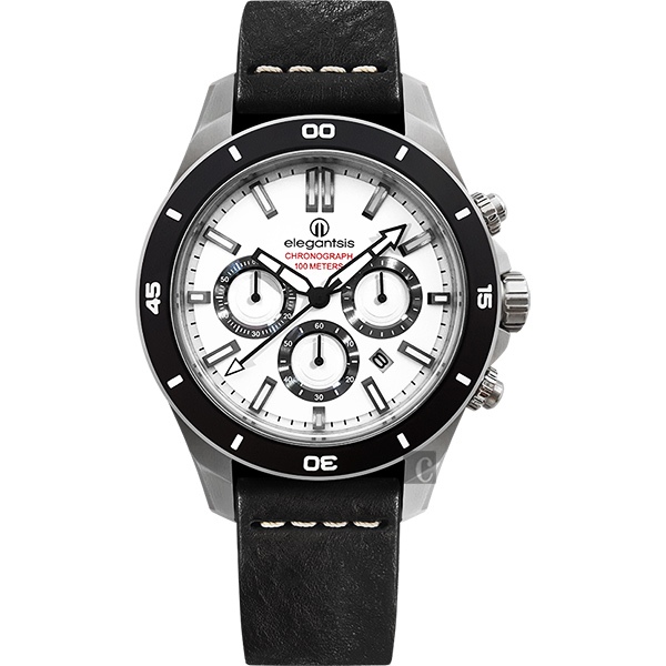 elegantsis JT65R 騎士系列三眼計時腕錶-白x黑/48mm ELJT65R-6W01LC