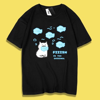 JZ TEE 白貓-吃魚 印花短袖 印花衣服短袖T恤S~2XL 男女通用版型