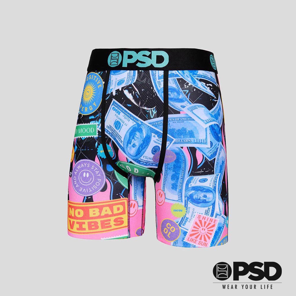 【PSD Underwear】 MONEY- 平口四角褲-VIBES-黑色