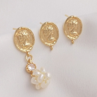 宏雲Hongyun-ala- 保色14K包金女王頭像金幣帶吊耳釘925銀針diy時尚復古耳環耳飾品