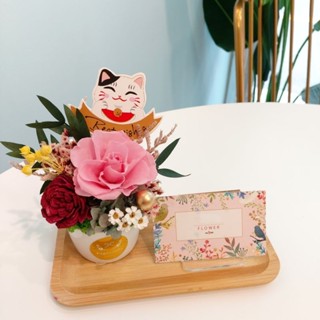 長型木片盆花名片座/長型名片座/開幕送禮花盆/永生花乾燥花盆花名片座/升遷禮/開幕祝賀花盆/喬遷禮/永生花禮壓克力名片架