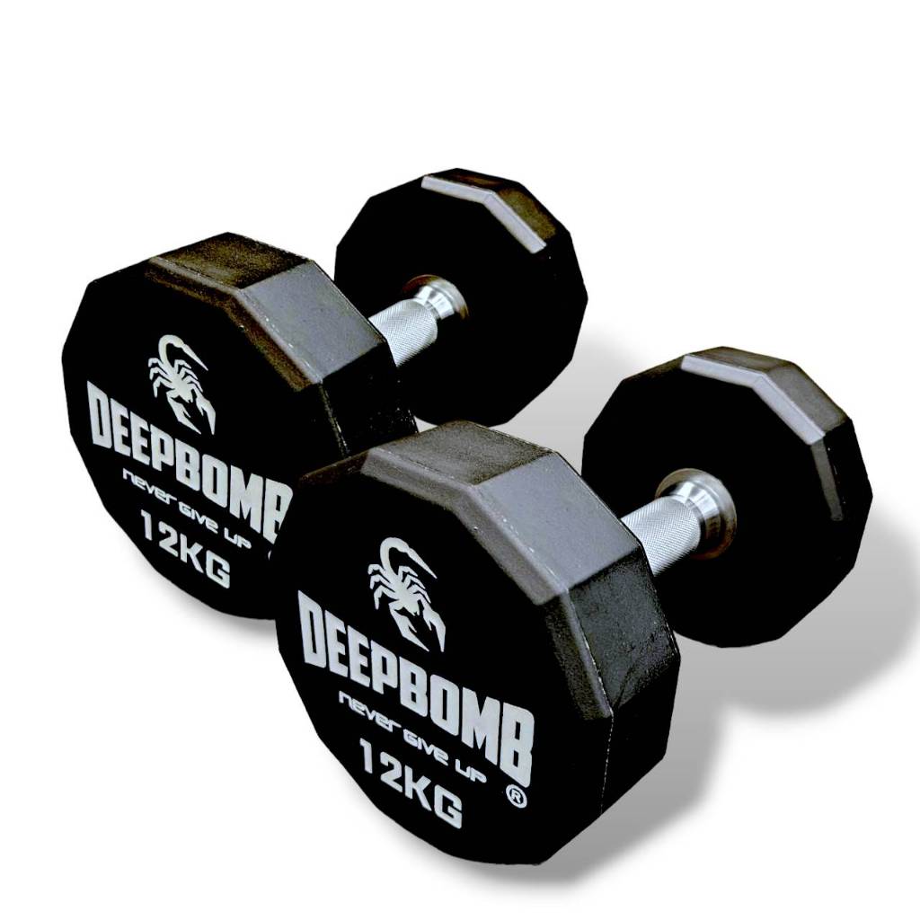 [古川小夫] DEEPBOMB商用不繡鋼PU啞鈴 健身房 工作室專用 環保 無味 可摔 12kg