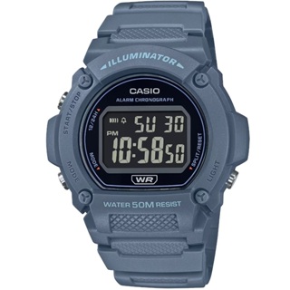 【CASIO】卡西歐 復古圓型錶面黑色反轉設計數位休閒錶-藍X黑面 W-219HC-2B 台灣卡西歐保固一年