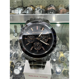 【金台鐘錶】RELAX TIME 炫目耀眼三眼 時尚腕錶 3.8cm 玫瑰金x黑 (小) R0800-16-10