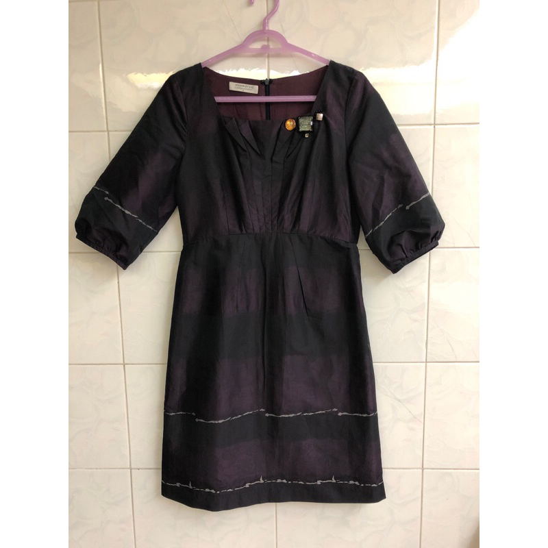 徐明美紫色七分袖連身裙洋裝-M（190505)