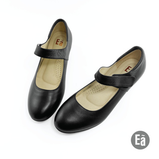 Ea專櫃女鞋 零碼鞋25.5號 圓頭上班瑪莉粗跟鞋(黑)6504