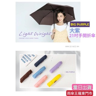 雨傘王 羅東 快速出貨 20H 現貨《 BigPurple 大紫 21吋 手開折傘》雨傘 輕量傘 手開傘