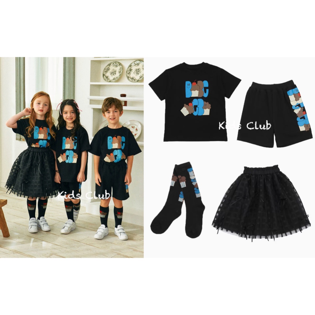 【Kids Club】3/12 韓國品牌Be男童女童大童兒童黑色杯子蛋糕T恤短褲紗裙襪子