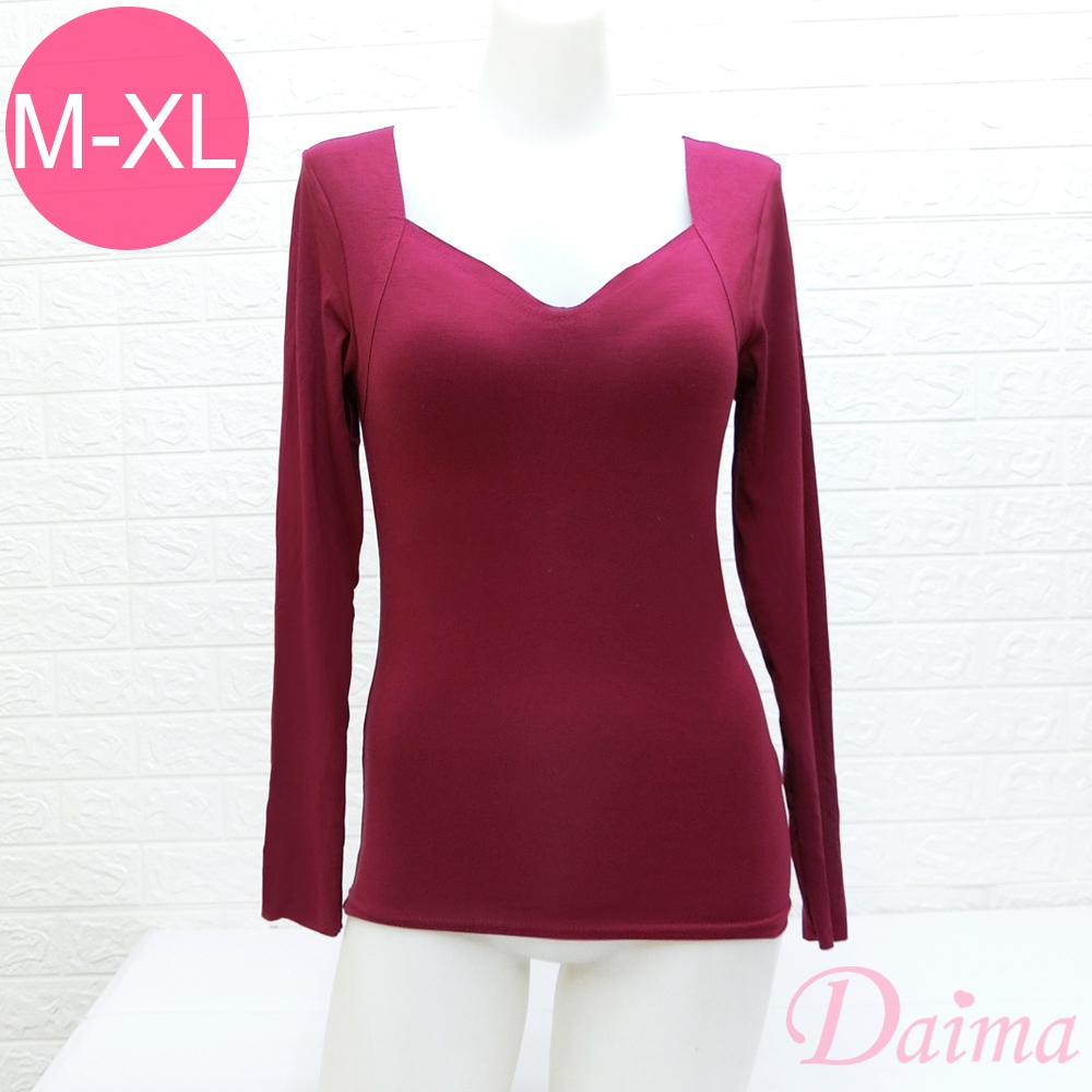Daima黛瑪M-XL免穿BRA莫代爾輕薄保暖女上衣 紅色9291