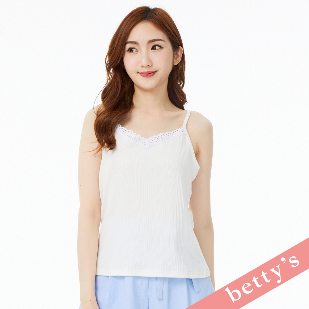 betty’s貝蒂思(31)壓紋小V領蕾絲細肩帶背心(白色)