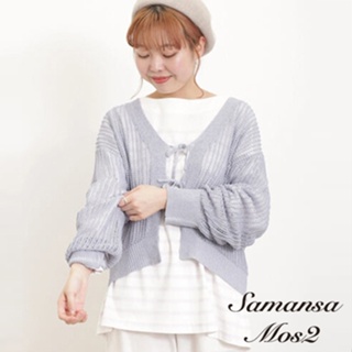 Samansa Mos2 可機洗縷空直條紋綁帶針織罩衫(FL41L2D0680)