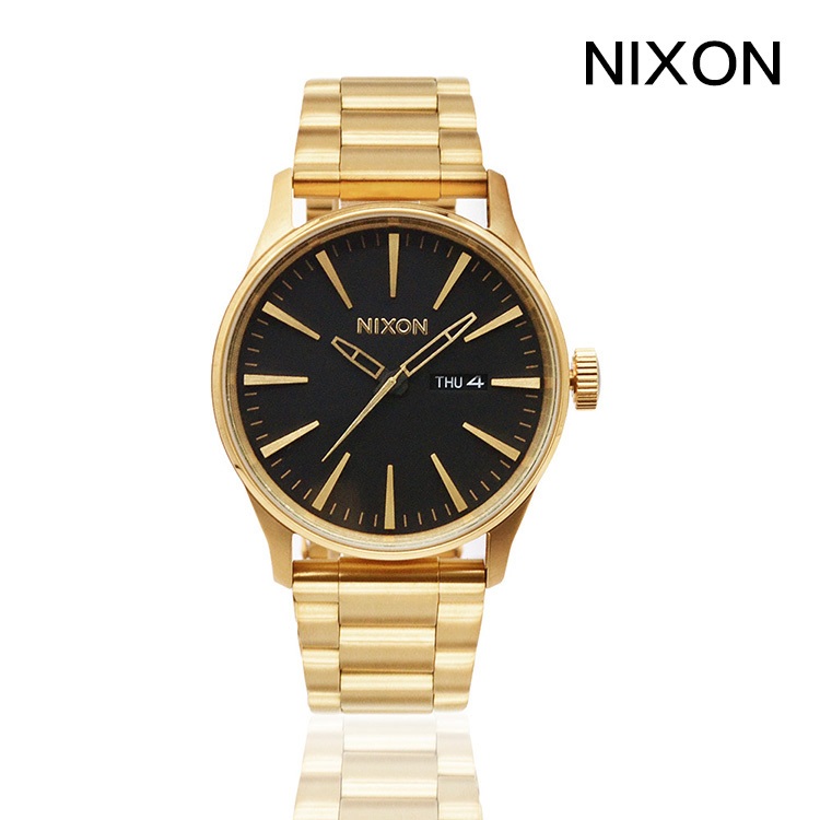 NIXON 美國品牌| 金框 黑面 金色刻度 不鏽鋼錶帶 男錶-A356-510-00