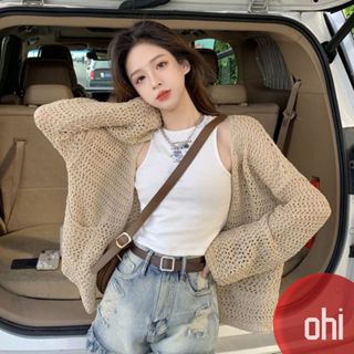【ohi】『熱銷中』冰絲薄款鏤空洞洞針織罩衫 防曬 罩衫 外套 女裝 女上衣 GWD3258