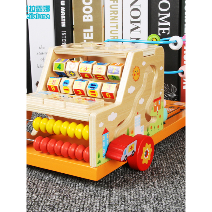 ❤️禮品苑❤️ [現貨] 木製 多功能學習繞珠車 益智玩具 早教玩具 汽車玩具  兒童禮物
