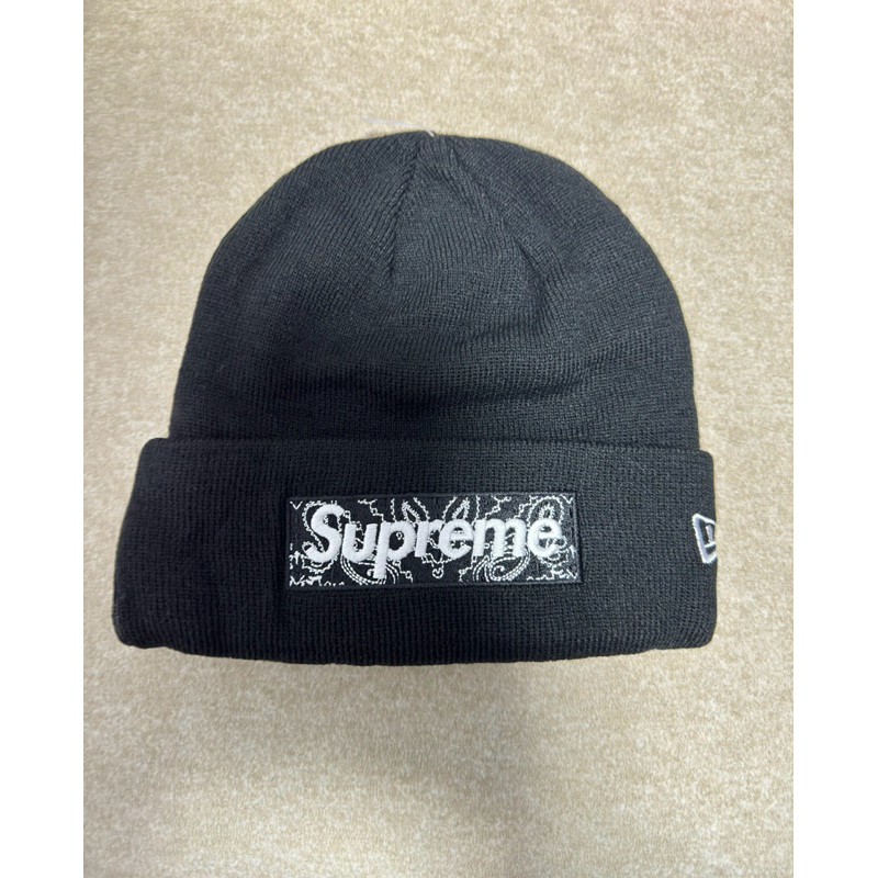 全新現貨 SUPREME New Era 黑色毛帽 針織帽 刺繡 logo