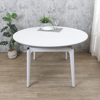 Boden-達芬4.5尺伸縮拉合白色玻璃圓型餐桌/休閒洽談桌