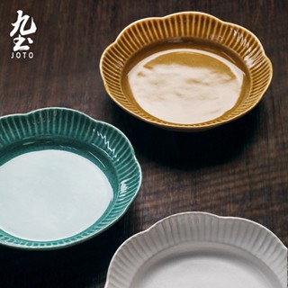 九土日式手工花瓣碗盤餐具組花瓣餐盤陶瓷花瓣碗魚盤湯麵碗米飯碗花瓣造型餐具器皿小菜碟調味碟長盤菜湯盤料理盤CJR0460