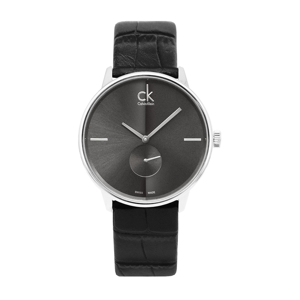 【For You】當天寄出 I Calvin Klein - 銀框 黑面 獨立小秒針 黑色壓紋皮革錶帶 K2Y211C3