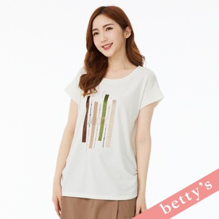betty’s貝蒂思(31)亮光線條字母落肩反摺T-shirt(白色)