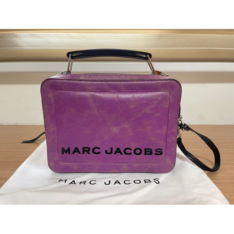 MARC JACOBS 專櫃款，双拉錬方包THE BOX23，紫色仿舊處理，手提包、斜背包、肩背包、相機包