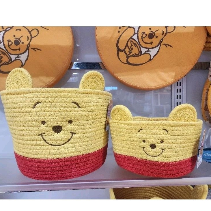 新款日本同步 大創 DAISO X迪士尼  Disney 小熊維尼 維尼 可愛耳朵造型  棉質 編織收納籃  水桶 收納