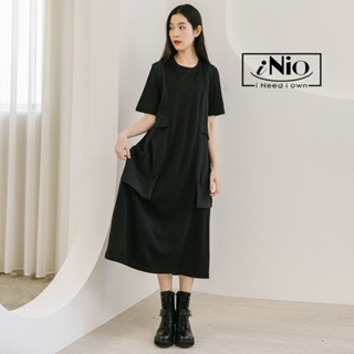 iNio衣著美學 短袖洋裝 現貨 日雜風 對稱拼接 短袖連身裙 CDW3005