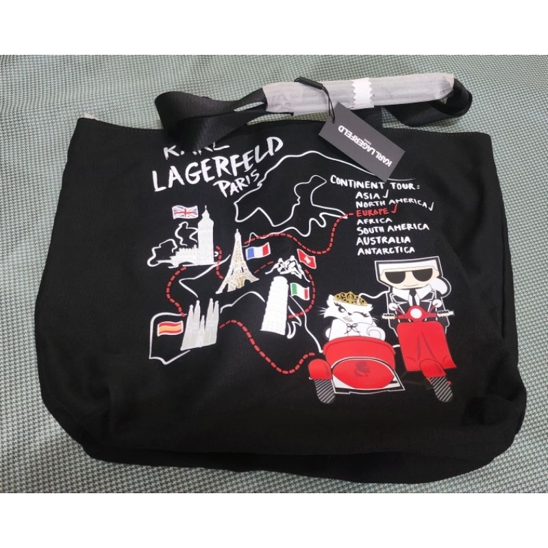 KARL LAGERFELD卡爾拉格斐 歐洲旅遊地圖帆布包肩背包