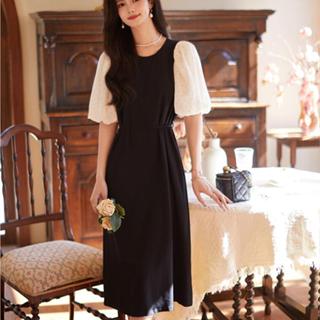 衣時尚 短袖洋裝 雪紡裙 洋裝 S-XL新款法式顯瘦連身裙女精緻氣質絕美浪漫復古黑色裙子H325-9911.