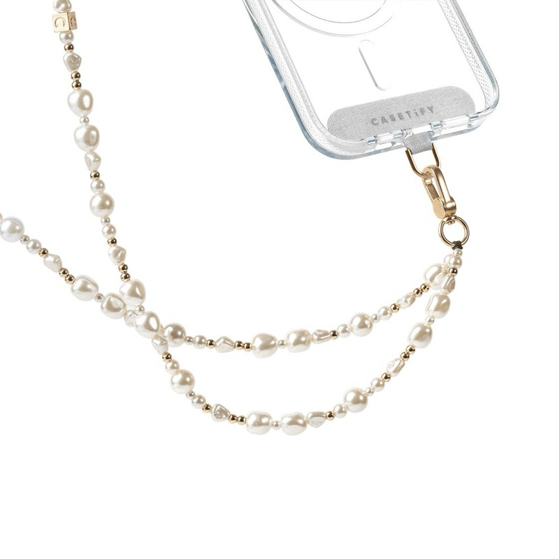 （全新） Casetify 迷你珍珠串飾背帶 + 金色手機掛鉤