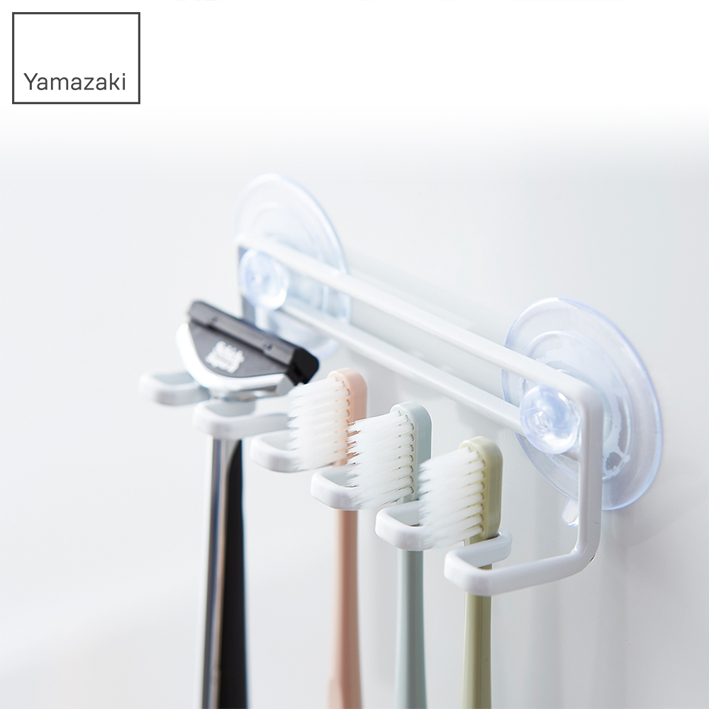 日本【YAMAZAKI】山崎 tower 吸盤式吊掛牙刷架(白) 浴室/牙刷架/置物架
