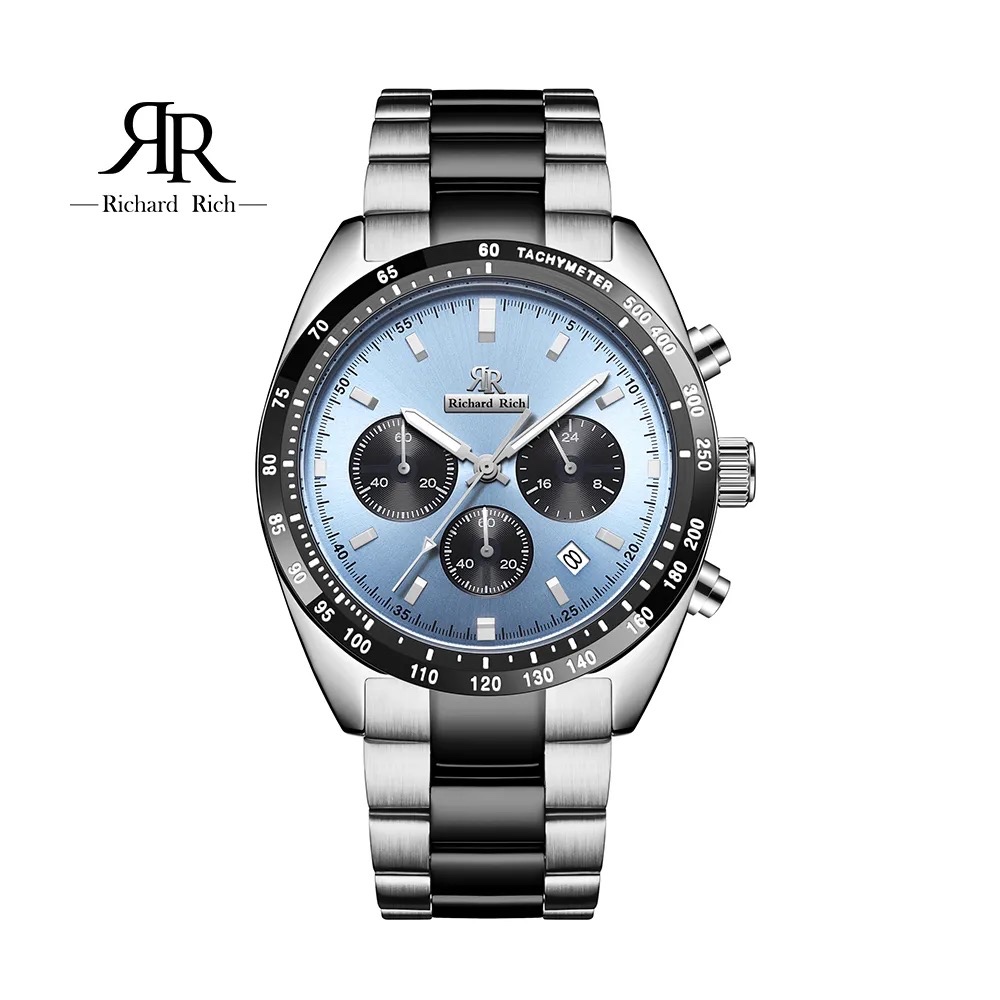 【嘉悅｜宜蘭實體門市】德國品牌 🇩🇪 Richard Rich 19代-星際霸主系列 隕石面鋼帶腕錶-冰藍熊貓
