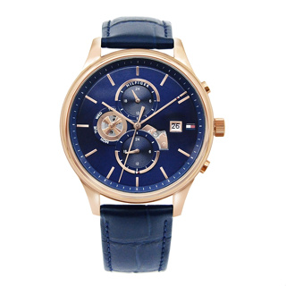 【For You】當天寄出 I Tommy Hilfiger 玫金框 藍面 三眼日期顯示 藍色皮革錶帶 錶徑44MM