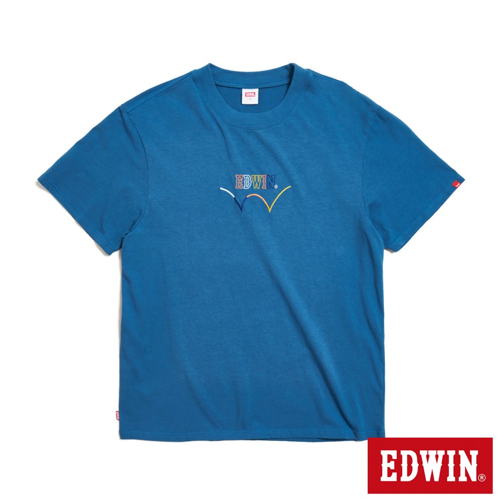 EDWIN 彩色印花寬版短袖T恤(灰藍色)-男款