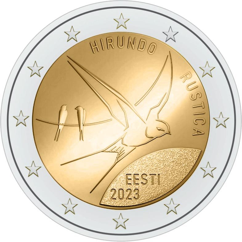 【超值硬幣】愛沙尼亞 2023年 二歐元 2EURO 雙色紀念幣一枚 國鳥 家燕圖案 新發行~