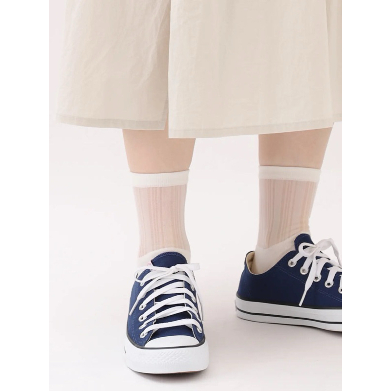 日本🇯🇵現貨 靴下屋 2024 🆕 同色 拼接直紋 透明感 短襪