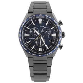 CITIZEN / 光動能 萬年曆 電波錶 日期 鈦金屬手錶 藍x鍍黑 / CB5967-66L / 42mm