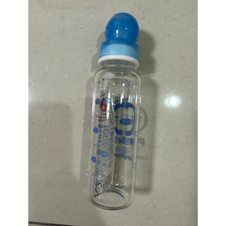 （全新未附包裝）puku藍色企鵝 標準口徑 240ml 玻璃奶瓶（另贈全新奶嘴頭）