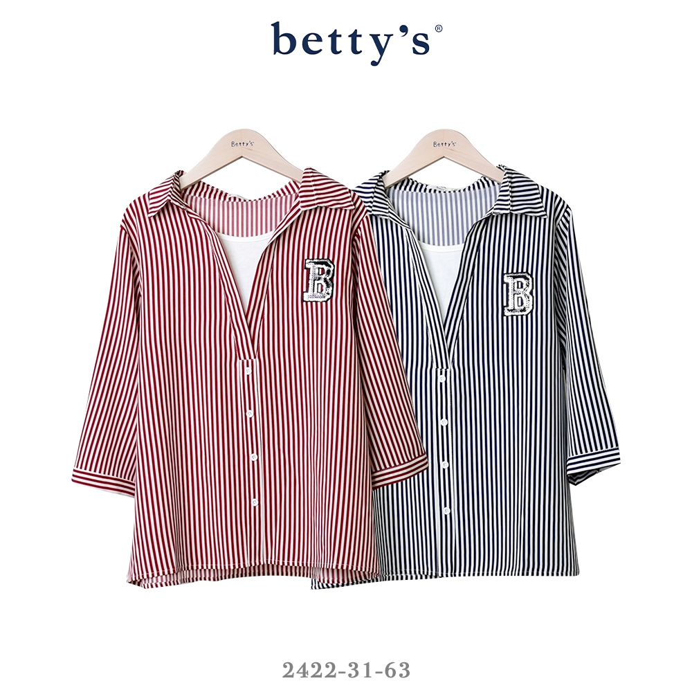 betty’s專櫃款-魅力(41)假兩件亮片B字條紋七分袖上衣(共二色)