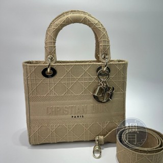 Christian Dior M0565OREY 奶茶帆布LADY D-LITE 精品包 精品側背包 手提包