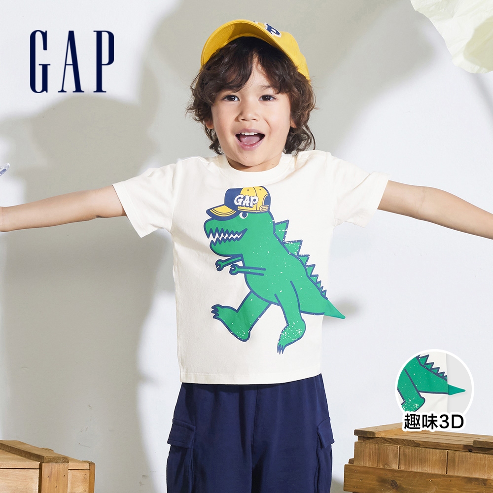 Gap 男幼童裝 Logo純棉趣味印花圓領短袖T恤-白色(890881)