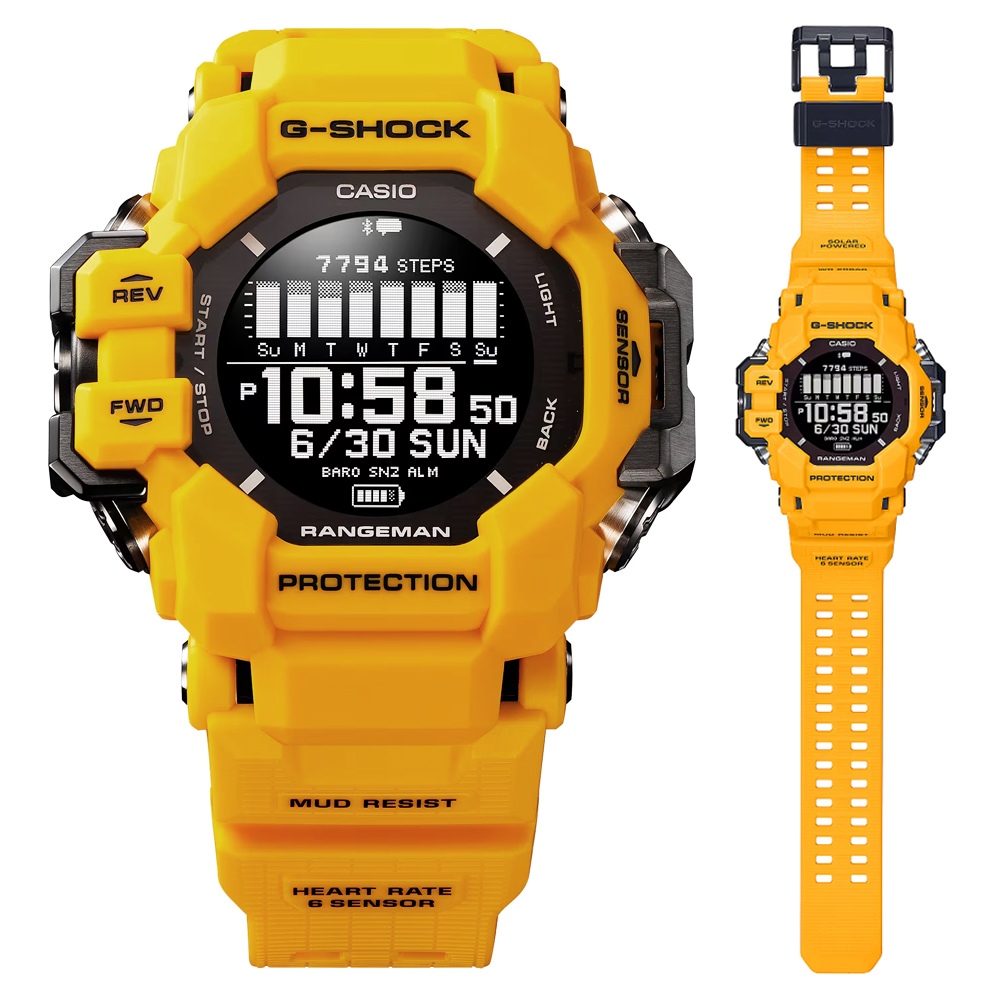 CASIO 卡西歐(GPR-H1000-9)G-SHOCK 防泥 GPS 心率監測 太陽能藍芽多功能錶-黃