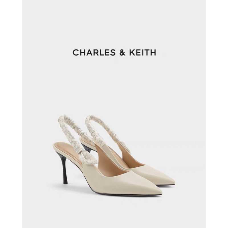 CHARLES &amp; KEITH 緞帶真皮細跟鞋 法式 緞帶高跟鞋 婚鞋 婚禮穿搭 高跟鞋