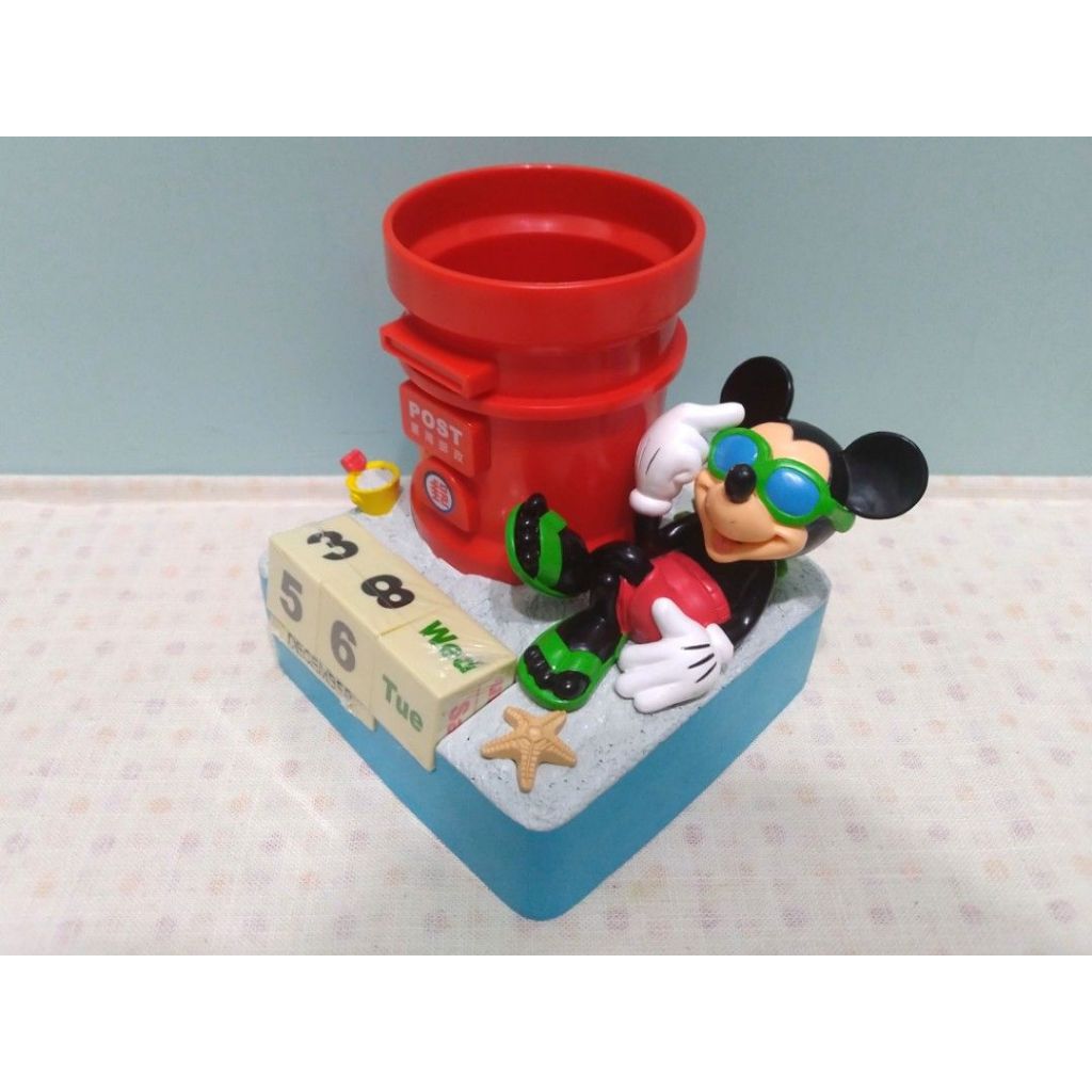 2008年 迪士尼聯名 台灣郵政 郵局 筆筒 萬年曆 桌曆 紅色 米奇 海灘 正版 絕版 Disney Mickey