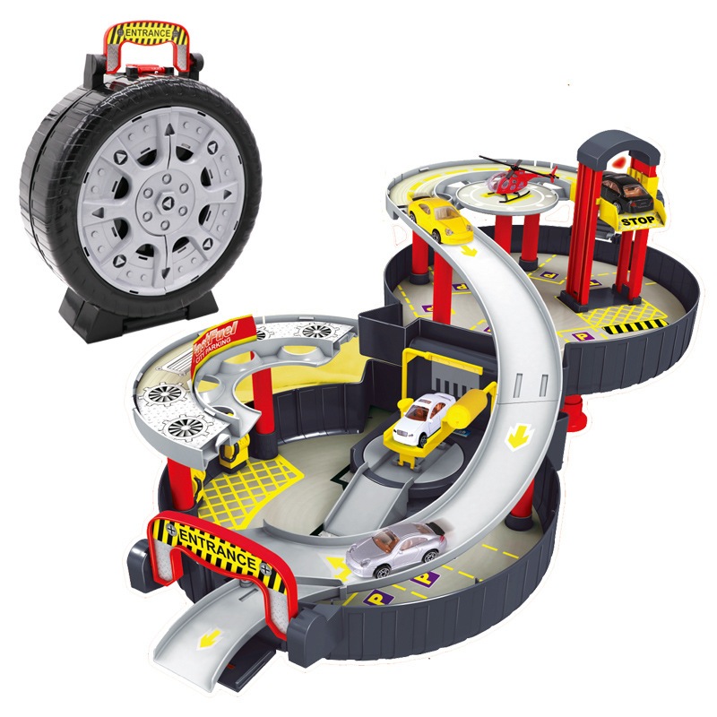 輪胎停車場 軌道車玩具 玩具車軌道組合 停車場玩具