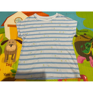 二手 UNIQLO KIDS 角落生物夏季藍白條紋短T上衣 130公分